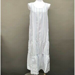 J. Jill Love Linen Dress Small White Blue Sleeveless Striped Lined Tiered